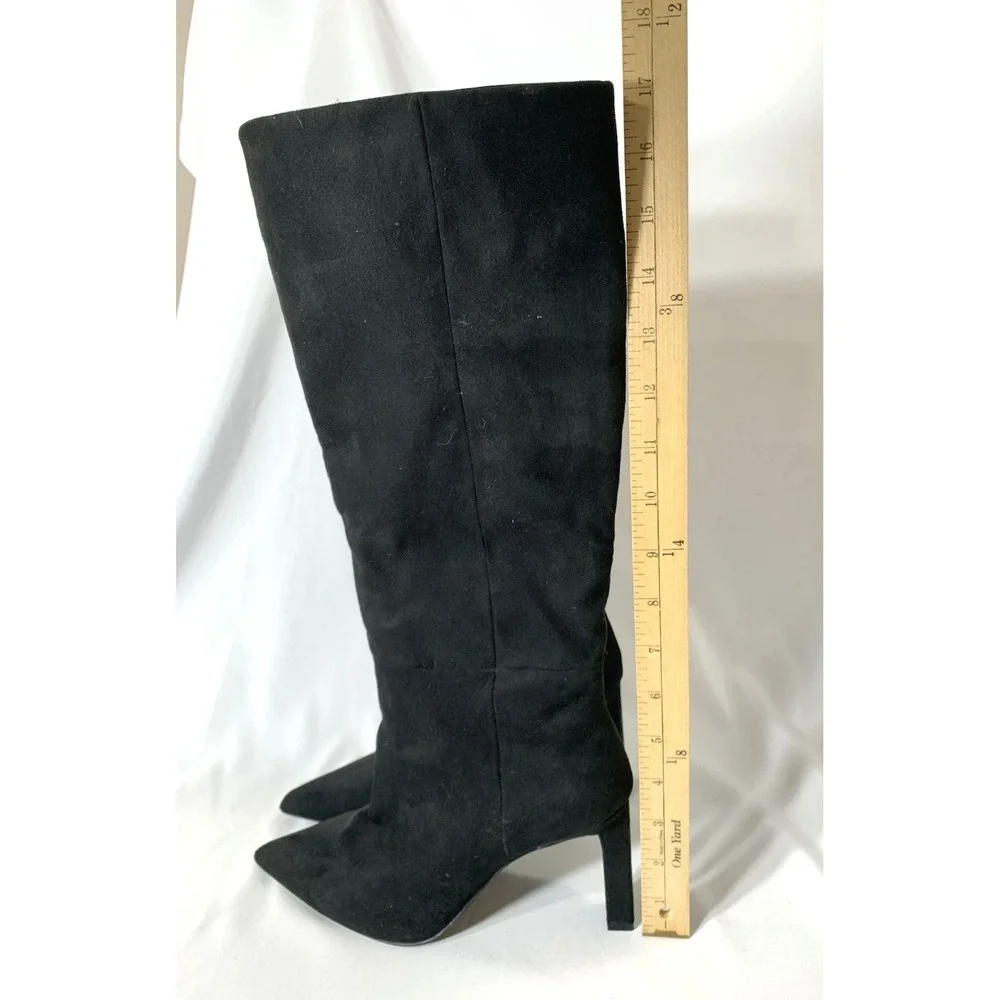 Mango MNG Suede Boots Womens 37 Black Knee High Slim 3